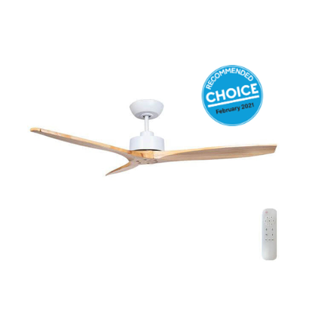 Fanco Wynd DC Ceiling Fan with Remote – White with Handcrafted Natural Timber Bl